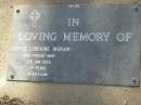 
Beryce Lorraine INGRAM,
died 7 Jan 1956 aged 17 years;
Bald Hills (Sandgate) cemetery, Brisbane
