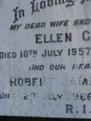 
Ellen GIRVAN,
wife mother,
died 10 July 1957 aged 63 years;
Robert James GIRVAN,
father,
died 12 July 1966 aged 75 years;
Bald Hills (Sandgate) cemetery, Brisbane
