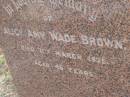 
Amy Wade BROWN,
died 11 March 1935 aged 45 years;
Bald Hills (Sandgate) cemetery, Brisbane
