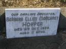 
Barbara Ellen Margaret HOPPER,
daughter,
died 18 Oct 1938 aged 11 months;
Bald Hills (Sandgate) cemetery, Brisbane
