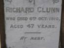 
Richard CLUNN,
died 6 Oct 1910 aged 47 years;
Bald Hills (Sandgate) cemetery, Brisbane
