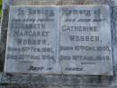 
Elizabeth Margaret WEBBER,
born 6 Feb 1891,
died 20 Aug 1964;
Catherine WEBBER,
aunt,
born 10 Dec 1865,
died 19 Aug 1949;
Bald Hills (Sandgate) cemetery, Brisbane

