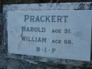
Harold PRACKERT,
aged 31 years;
William PRACKERT,
aged 68 years;
Bald Hills (Sandgate) cemetery, Brisbane
