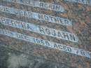 
Hermann Carl August ROJAHN,
died 12 Aug 1949 aged 78 years;
Bertha ROJAHN,
died 14 Dec 1960 aged 78 years;
Elsie Bertha ROJAHN,
died 21 Sept 1916 aged 5 years;
George Carl ROJAHN,
died 22 June 1955 aged 41 years;
Bald Hills (Sandgate) cemetery, Brisbane
