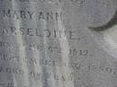 
James CARSELDINE,
died 2 March 1902 aged 57 years;
Janet CARSELDINE,
wife,
died 28 Dec 1907 in 59th year;
Arthur Edwin CARSELDINE,
died 14 July 1908 aged 21 years 2 months;
Eva CARSELDINE,
sister,
died 25 July 1942 aged 61 years;
Mary Ann CARSELDINE,
born 6 June 1812,
died 18 Sept 1880 aged 68 years;
William CARSELDINE,
died 6 July 1886 aged 70 years;
Bald Hills (Sandgate) cemetery, Brisbane
