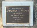 
Ivy Alice Mary ANDERSEN AHEARN (nee KRAUSE),
granny,
13-11-1913 - 29-4-2005 aged 91 years;
Bald Hills (Sandgate) cemetery, Brisbane
