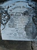 
William MEECH,
husband father,
died 10 Feb 1932 aged 73 years;
William,
son,
killed France 14 Nov 1916 aged 24 years;
Albert,
son,
killed France 14 Nov 1916 aged 23 years;
Ellen,
wife mother,
died 29 Feb 1948 aged 89 years;
Bald Hills (Sandgate) cemetery, Brisbane



