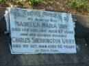 
Isabella Maria URRY,
wife,
died 15 Aug 1941 aged 87 years;
Charles Sherrington URRY,
husband,
died 5 Oct 1949 aged 92 years;
Bald Hills (Sandgate) cemetery, Brisbane
