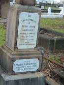 
Henry James LAWRANCE,
died Sandgate 24 July 1901 aged 43 years;
Mary LAWRANCE,
died 29 Dec 1931 aged 81 years;
Bald Hills (Sandgate) cemetery, Brisbane
