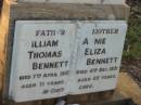
William Thomas BENNETT,
father,
died 7 April 1923 aged 71 years;
Annie Eliza BENNETT,
mother,
died 6 Dec 1951 aged 85 years;
Bald Hills (Sandgate) cemetery, Brisbane
