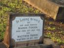 
parents;
Marion PURDON,
died 15 Nov 1936;
Matthew PURDON,
died 3 Oct 1952;
Bald Hills (Sandgate) cemetery, Brisbane
