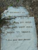 
John POTTS,
born 3 Feb 1828,
died 23 Dec 1905 aged 77 years;
Bald Hills (Sandgate) cemetery, Brisbane
