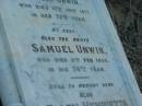 
Eliza Ann BUNDY,
mother,
died 27 Sept 1937 aged 64 years;
Mary,
wife of Samuel UNWIN,
died 17 July 1917 in 72nd year;
Samuel UNWIN,
died 8 Feb 1920 in 74th year;
Ellen Henrietta,
wife of late Frank DAY,
died 9 Jan 1932 aged 44 years;
Margaret Dothorty,
wife of David UNWIN,
died 14 Jan 1915? aged 39 years;
Elizabeth Virtue UNWIN,
died 20 June 1949 aged 72 years;
Bald Hills (Sandgate) cemetery, Brisbane
