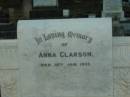 
Anna CLARSON,
died 10 Jan 1932;
Bald Hills (Sandgate) cemetery, Brisbane
