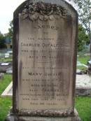 
Sacred
to
the memory of
Charles Queale Senr
who died 23rd March 1897,
aged 79 years.
And to the memory of
Mary Queale,
who died May 7th 1912,
Aged 88 years.
Also Charles,
beloved husband of Alice Queale
who died June 11th 1933,
aged 66 years.
 
Alice Queale,
who died November 23rd 1968 aged 89 years
Patricia Amy Baird,
who died June 11th 1968 aged 53 years.
 
Athol Ferguson
Baird
2-11-1911 ~ 11-8-2006
aged 94 years
Loving husband of Patricia
A gentleman
 
Sherwood (Anglican) Cemetery, Brisbane
