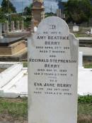 Amy Beatrice Berry died Apr 27 1886 aged 7 months Reginald Stephenson Berry died May 9 1889 aged 2 years 3 months Eva Jane Berry died jun 29 1889 aged 1 year 2 months  Sherwood (Anglican) Cemetery, Brisbane 