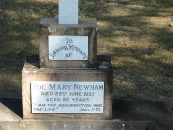 Zoe Mary Newham 25 Jun 1957 Aged 92  | Anglican Cemetery, Sherwood.  |   | 