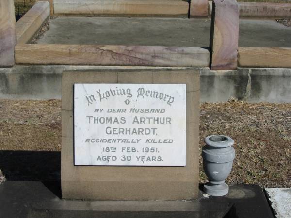 Thomas Arthur Gerhardt 18 Feb 1951 aged 30  | Anglican Cemetery, Sherwood.  |   | 