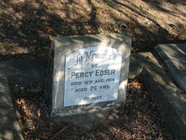Percy Edser died 12 Aug 1914 aged 26  | Anglican Cemetery, Sherwood.  |   | 