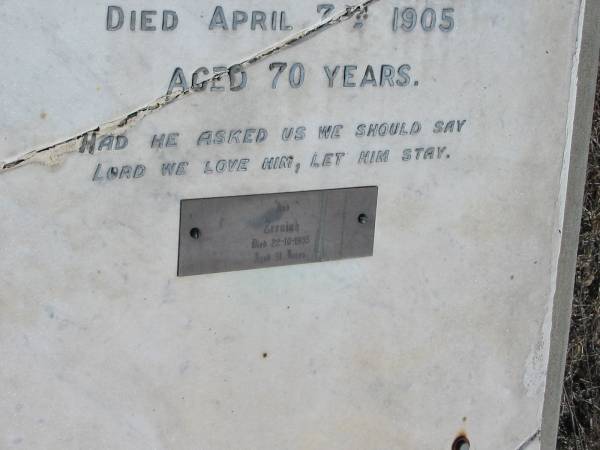 Zeruiah (Jimmieson)  | died 22 - 10 - 1935 aged 91  | Anglican Cemetery, Sherwood.  |   |   | 