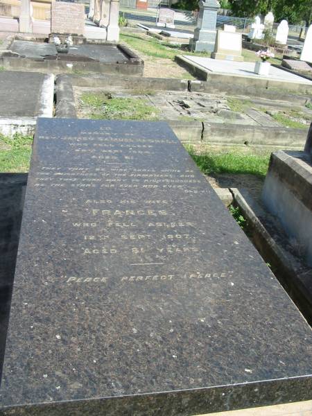 Rev James Samuel Hassall 25 Sep 1964 aged 81  | Frances (Hassall)  | 12 Sep 1907 aged 81  |   | Anglican Cemetery, Sherwood.  |   | 