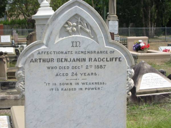 Arthur Benjamin Radcliffe  | Died Dec 2 1887 aged 24  |   | Sherwood (Anglican) Cemetery, Brisbane  | 