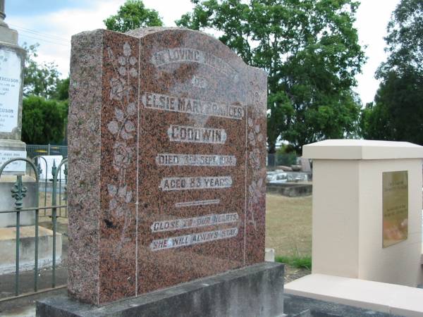 Elsie Mary Frances Goodwin  | 3rd Sep 1974 aged 83  |   | Sherwood (Anglican) Cemetery, Brisbane  | 