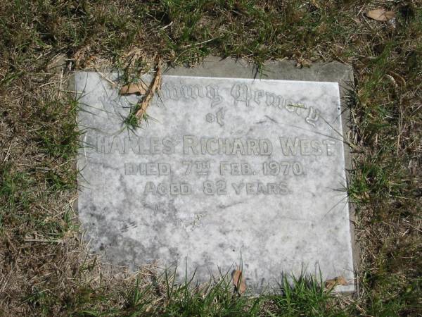 Charles Richard West  | died 7 Feb 1970 aged 82  |   | Sherwood (Anglican) Cemetery, Brisbane  | 