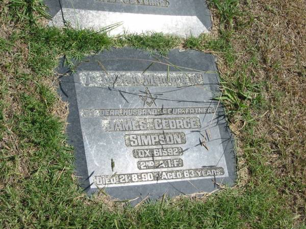 James George Simpson  | 21-8-90 aged 63  |   | Sherwood (Anglican) Cemetery, Brisbane  | 