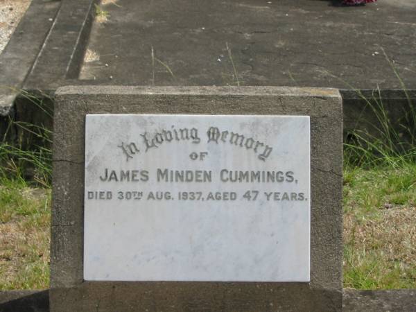 James Minden CUMMINGS  | 30 Aug 1937 aged 47 yrs  |   | Sherwood (Anglican) Cemetery, Brisbane  |   | 