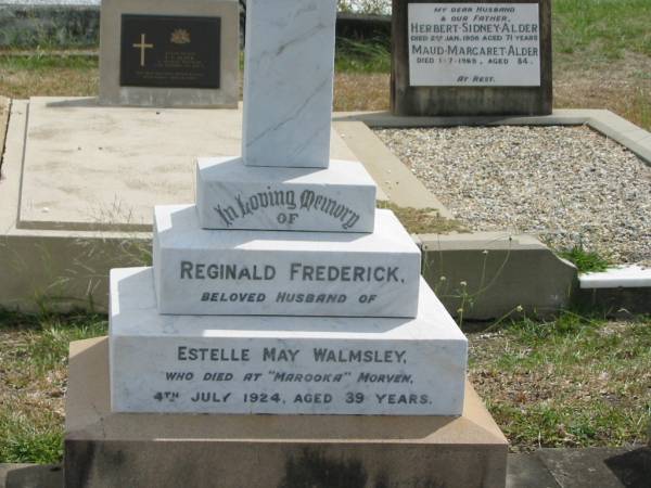 Reginald Frederick  | husband of  | Estelle May WALMSLEY  | 4 Jul 1924 aged 39  |   | Sherwood (Anglican) Cemetery, Brisbane  |   | 
