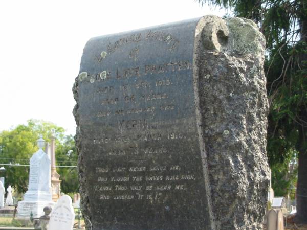 George Love PRATTEN  | 1 Sep 1913?aged 84 yrs  | wife  | Maria  | 17 Mar 1915 aged 73  | Sherwood (Anglican) Cemetery, Brisbane  |   | 