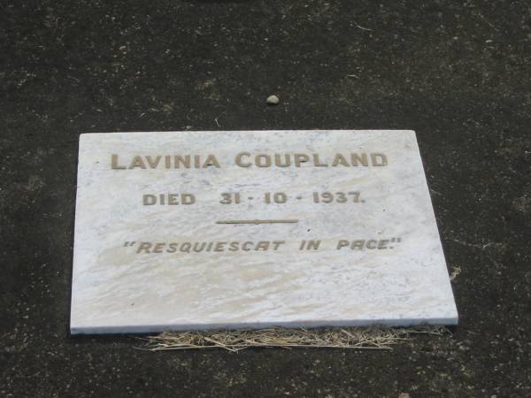 Lavinia COUPLAND  | 31-10-1937  |   | Sherwood (Anglican) Cemetery, Brisbane  |   | 
