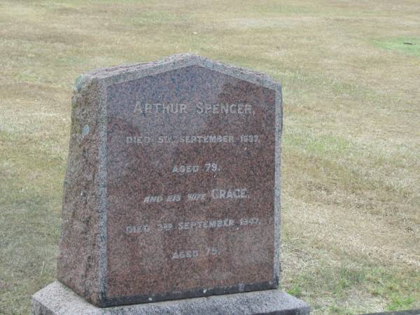 Arthur SPENCER  | 5 Sep 1937 aged 79  | his wife  | Grace  | 3 Sep 1947 aged 79  |   | Sherwood (Anglican) Cemetery, Brisbane  |   | 