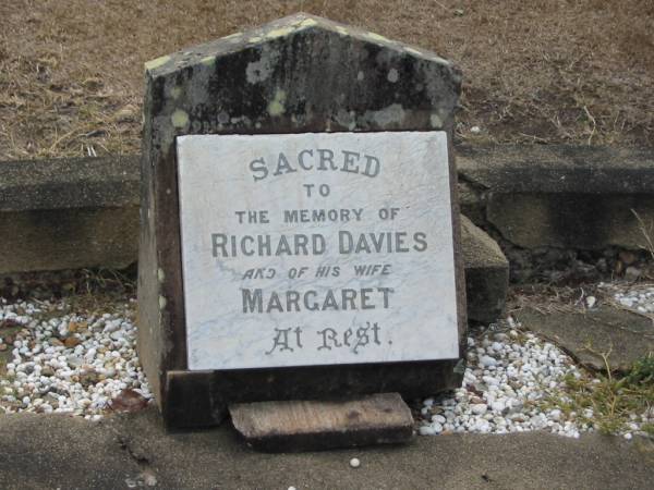 Richard DAVIES  | and his wife  | Margaret  |   | Sherwood (Anglican) Cemetery, Brisbane  |   | 