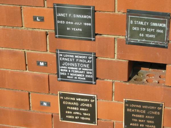 Ernest Findlay JOHNSTONE  | husband of Dorothy  | born 8 Feb 1910  | Died 7 Nov 2003  |   | Sherwood (Anglican) Cemetery, Brisbane  |   | 