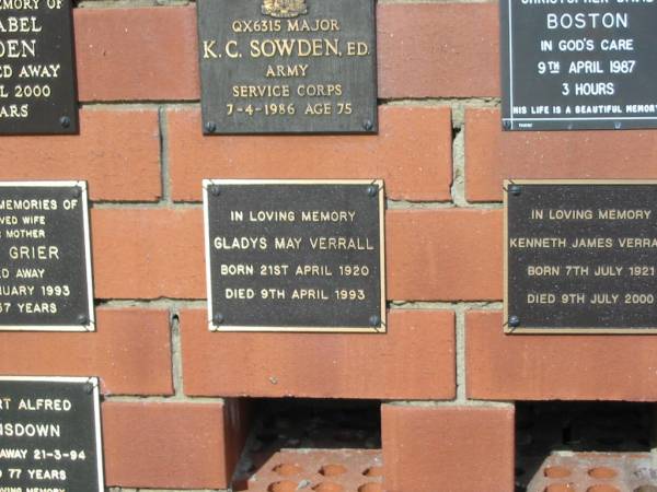 Gladys May VERRALL  | born 21 Apr 1920  | died 9 Apr 1993  |   | Sherwood (Anglican) Cemetery, Brisbane  |   | 