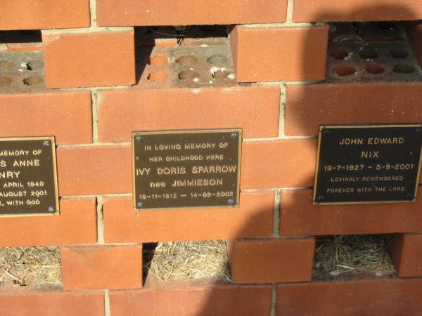 Ivy Doris SPARROW (nee JIMMIESON)  | 19-11-1912 to 14-08-2002  |   | Sherwood (Anglican) Cemetery, Brisbane  |   | 