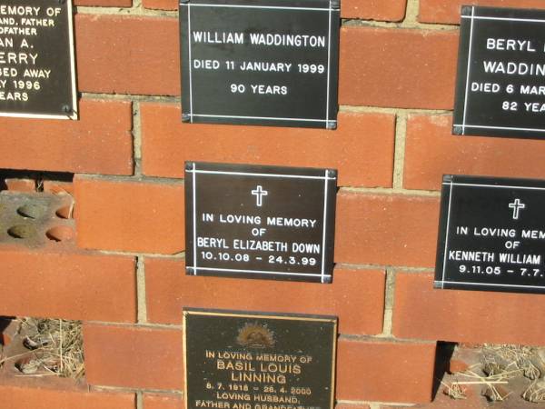 Beryl Elizabeth DOWN  | 10-10-08 to 24-3-99  |   | Sherwood (Anglican) Cemetery, Brisbane  | 