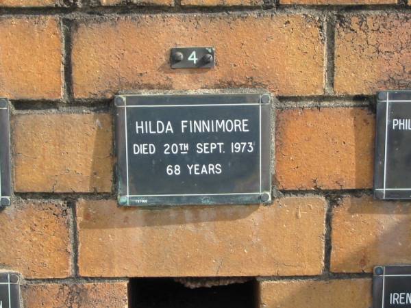 Hilda FINNIMORE  | 20 Sep 1973  | 68 yrs  |   | Sherwood (Anglican) Cemetery, Brisbane  | 