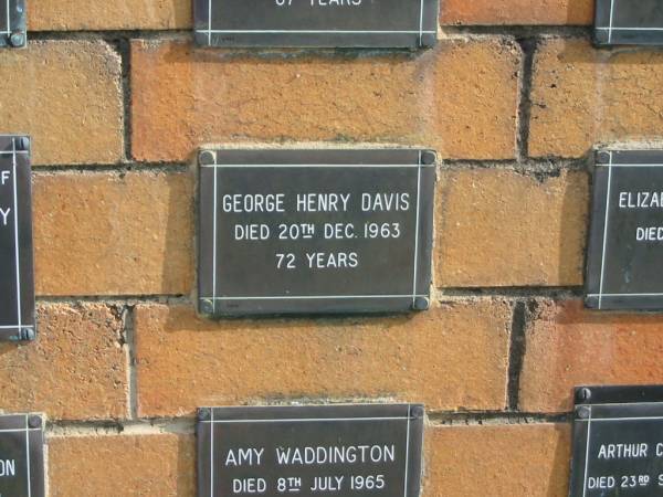George Henry DAVIS  | 20 Dec 1963  | 72 yrs  |   | Sherwood (Anglican) Cemetery, Brisbane  | 