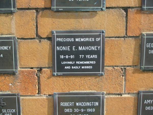 Nonie E MAHONEY  | 18-8-91 77 yrs  |   | Sherwood (Anglican) Cemetery, Brisbane  | 