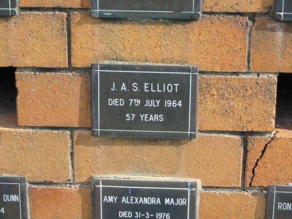 J A S ELLIOT  | 7 Jul 1964  | 57 yrs  |   | Sherwood (Anglican) Cemetery, Brisbane  | 