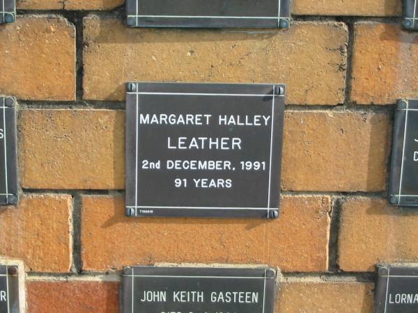 Margaret Halley LEATHER  | 2 Dec 1991  | 91 yrs  |   | Sherwood (Anglican) Cemetery, Brisbane  | 