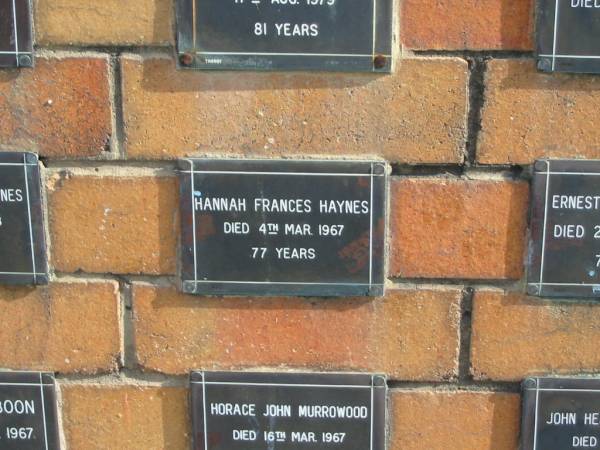 Hannah Frances HAYNES  | 4 Mar 1967  | 77 yrs  |   | Sherwood (Anglican) Cemetery, Brisbane  | 