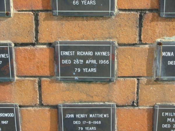 Ernest Richard HAYNES  | 26 Apr 1966  | 79 yrs  |   | Sherwood (Anglican) Cemetery, Brisbane  | 
