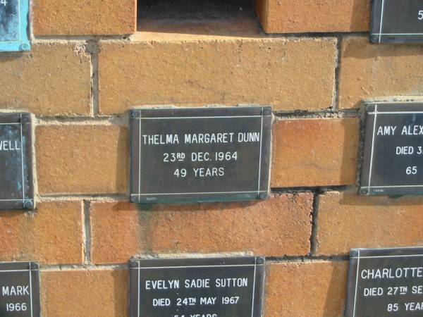 Thelma Margaret DUNN  | 23 Dec 1964  | 49 yrs  |   | Sherwood (Anglican) Cemetery, Brisbane  | 