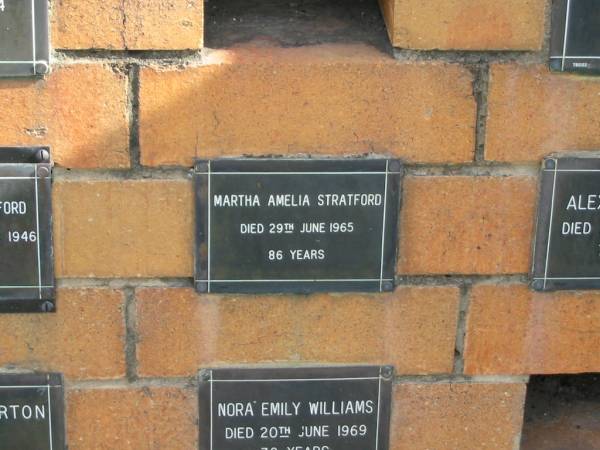 Martha Amelia STRATFORD  | 29 Jun 1965  | 86 yrs  |   | Sherwood (Anglican) Cemetery, Brisbane  | 