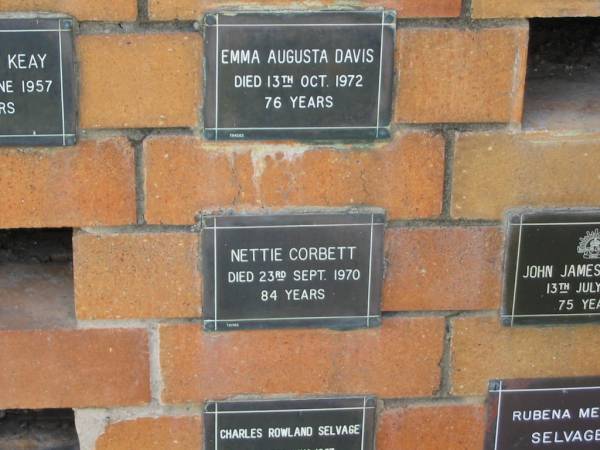 Nettie CORBETT  | 23 Sep 1970  | 84 yrs  |   | Sherwood (Anglican) Cemetery, Brisbane  | 