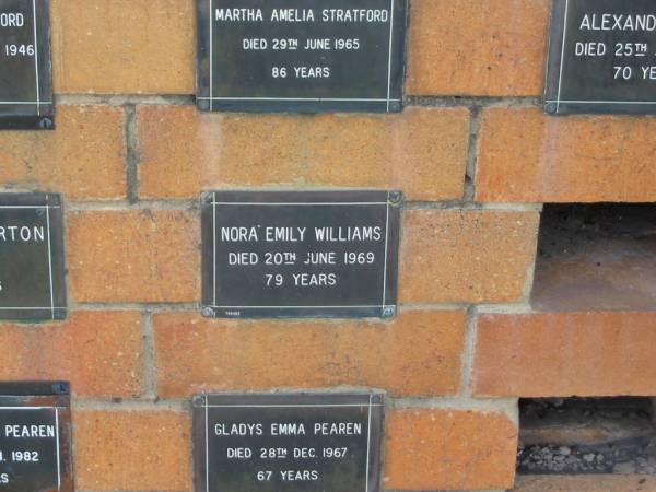 Nora Emily WILLIAMS  | 20 Jun 1969  | 79 yrs  |   | Sherwood (Anglican) Cemetery, Brisbane  | 